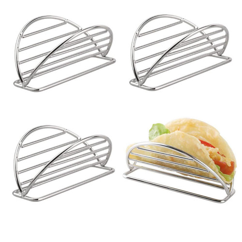 LONG TAO 4 Pcs Stainless Steel Taco Rack Tray Stand Up Holder Taco Holders Stand Taco Tray Taco Rack Taco Shell Holders for Burritos Tortillas Parties Kitchen Restaurants