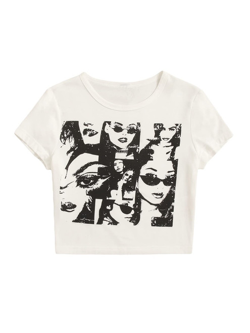 SOLY HUX Women's Graphic Tees Summer Figure Print Short Sleeve T Shirts Crop Top White M SOLY HUX Women's Graphic Tees Summer Figure Print Short Sleeve T Shirts Crop Top White M