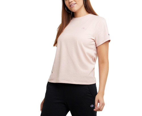 Champion womens Classic Tee, C Logo T Shirt, Sheer Pale Pink-407d55, Small US
