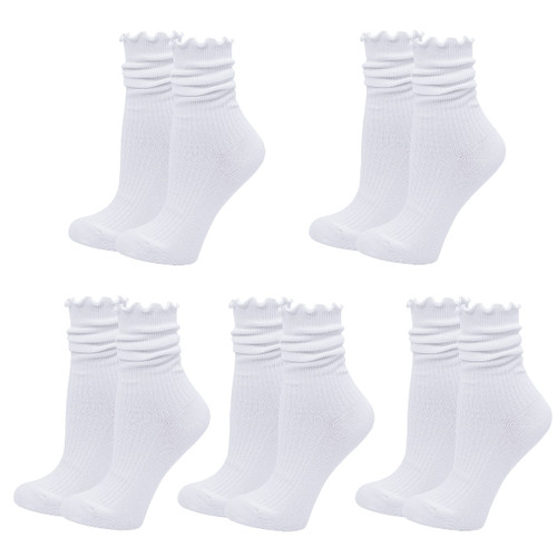 Bienvenu Ruffle Slouch Socks for Women, Cute Cotton Crew Socks, Frilly Novelty Knit Socks 5 Pairs, White Bienvenu Ruffle Slouch Socks for Women, Cute Cotton Crew Socks, Frilly Novelty Knit Socks 5 Pairs, White