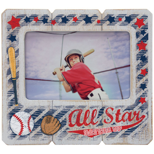 Neil Enterprises, Inc. 6" x 4" Distressed Whitewash Finish Wood Baseball Picture Frame