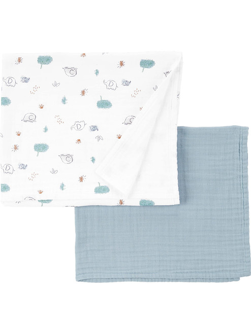 Simple Joys by Carter's Unisex Babies' Cotton Gauze Blanket, Sage Green/White Elephant, One Size