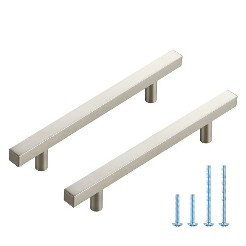 10 Pack Brushed Nickel Kitchen Cabinet Drawer Pulls Kitchen Cabinet Handles for Cupboard 7.38 Inch Cabinet Pulls with 5 Inch Hole Center Square Bar Drawer Handles Stainless Steel Kitchen Hardware