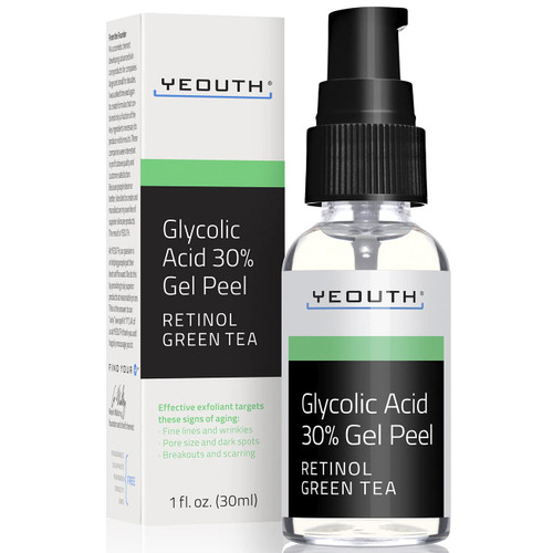YEOUTH Glycolic Acid Peel for Face Professional 30% Gel with Retinol & Green Tea, Chemical Peel for Face at Home for Wrinkles, Dark Spots & Acne, Skin Care Chemical Exfoliant, Glycolic Acid Serum