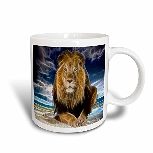 3dRose Mug King of the jungle, stunning lion on the prairie with digital affects (mug_167119_3) - 11oz - Transforming, Black/White