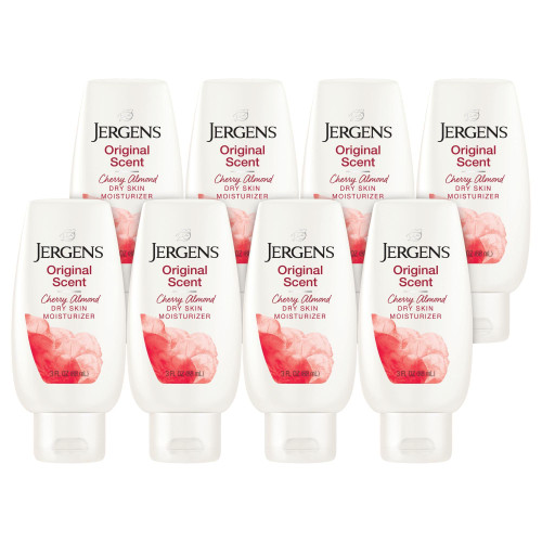 Jergens Original Scent Dry Skin Moisturizer with Cherry Almond Essence, Dermatologist Tested, 3 oz (Pack of 8)