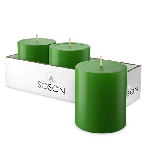 Simply Soson 3x3 Inch Green Pillar Candles Set of 3 - Unscented Candles - Large Candle for Candle Holders - Velas Decorativas - Green Candles Pillar Colored Candles Fall Pillar Candles