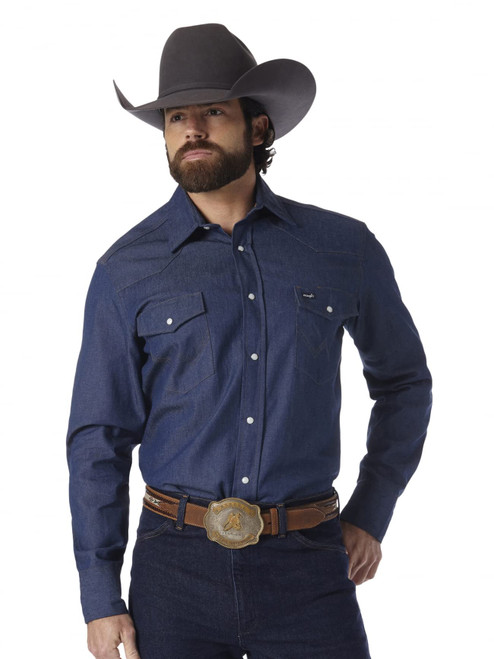 Wrangler Men_s Authentic Cowboy Cut Work Western Long-Sleeve Firm Finish Shirt,Indigo,15 35