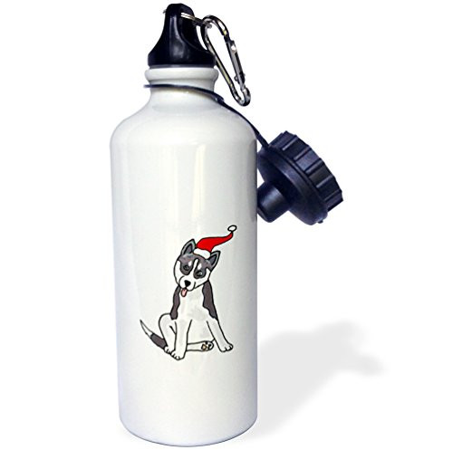 3dRose wb_220501_1"Funny Grey Siberian Husky Dog in Santa Hat Christmas Art" Sports Water Bottle, 21 oz, White 3dRose wb_220501_1"Funny Grey Siberian Husky Dog in Santa Hat Christmas Art" Sports Water Bottle, 21 oz, White