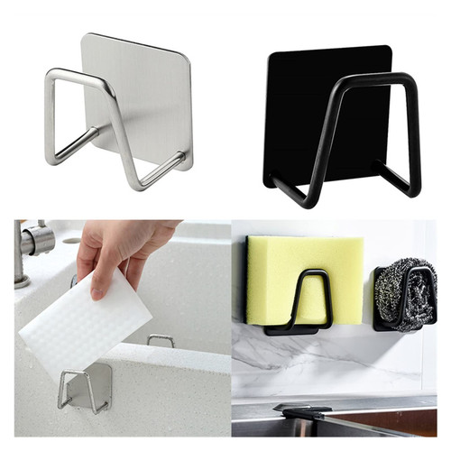 LINGJ WEISS Kitchen Accessories Stainless Steel Sink Sponges Holder Self Adhesive Drain Drying Rack Wall Hooks Storage Organizer Gadgets Storage Shelves (Color : Black 1pc)