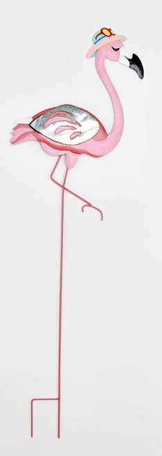 Worth Imports 44" Metal Pink Flamingo with Hat Garden Stake, Multicolor