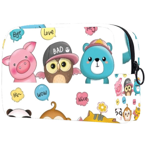Cute Animal Pattern Cosmetic Travel Bag Large Capacity Reusable Makeup Pouch Toiletry Bag For Teen Girls Women 18.5x7.5x13cm/7.3x3x5.1in