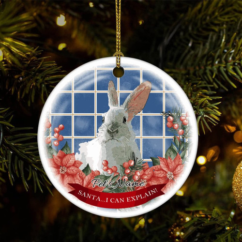 Christmas Tree Ornaments Pet's Name Rabbit Christmas Ornament Keepsake Ornament Home Decor Wreath Hanging Pendants Round Ceramic Xmas Ornaments