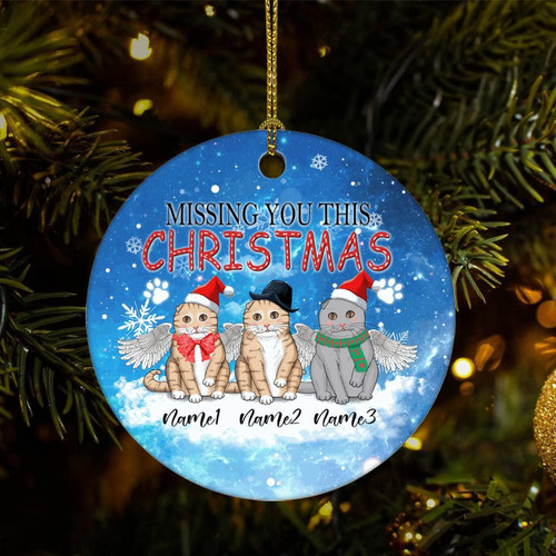 Christmas Tree Ornaments Miss You This Christmas Personalized Cat Name Christmas Ornament Keepsake Hanging Ornament Home Decor Hanging Pendants Round Ceramic Xmas Ornaments, Christmas Themed Painting