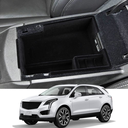 yboueo Center Console Organizer Armrest Storage Tray Compatible with Cadillac XT5 Accessories 2023 2022 2021 2020 Flocking Interior Armrest Insert Tray