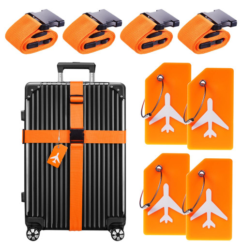 4 Pack Luggage Straps Suitcase Belts Silicone Luggage Tags Travel Suitcase Tags Travel Accessories (01 Orange)