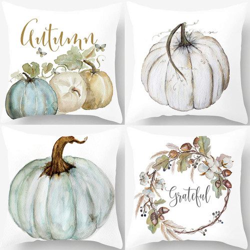 PSDWETS Autumn Decorations Pumpkin Pillow Covers Set of 4 Fall Decor Cotton Linen Grateful Thanksgiving Throw Pillow Covers Cushion Cover 16 X 16