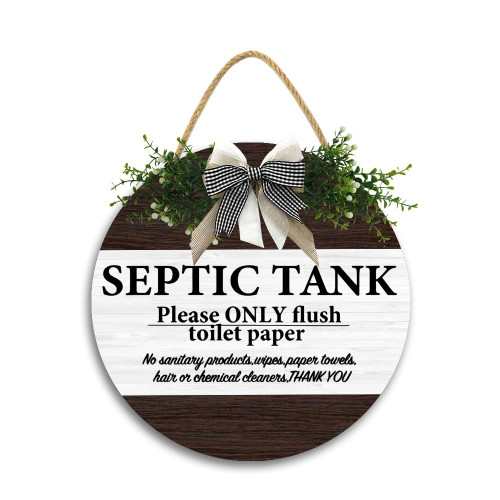 Lefangovs-Round Wooden Septic Tank Sign 12in Farmhouse Bathroom Wall Decor,Bathroom Wooden Signs for Toilet, Bathroom, W.C, only Flush Toilet Paper