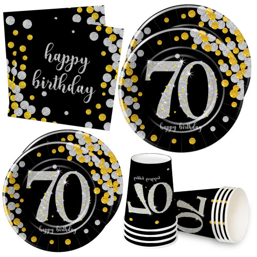 HIPVVILD Happy 70th Birthday Plates And Napkins Party Supplies Men Women - 70th Birthday Decorations Party Tableware, Plate, Cup, Napkin, 70 Year Old Birthday Table Decorations Dinnerware | Serve 24