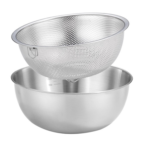 POPGRADE Stainless Steel Rice Washer Strainer Bowl Set, Rice Washing Bowl Colander Salad Mixing Bowl Strainers for Fruit Vegetable Washing, Rice Strainer Bowl, Pasta Drainer for Kitchen POPGRADE Stainless Steel Rice Washer Strainer Bowl Set, Rice Washing Bowl Colander Salad Mixing Bowl Strainers for Fruit Vegetable Washing, Rice Strainer Bowl, Pasta Drainer for Kitchen