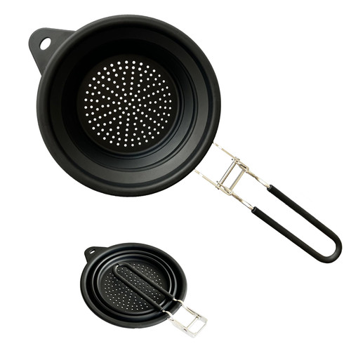WONIWI Silicone Collapsible Colander with Handle - New Kitchen Essentials Colander Strainer Drainer - Perfect for Draining Pasta Vegetables Fruits (Black)
