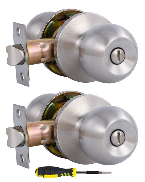 Lanwandeng Interior Door Knobs for Bedroom/Bathroom Doors, Stainless Steel Keyless Privacy Door Handles Bath/Bed Lockset, 2 Pack