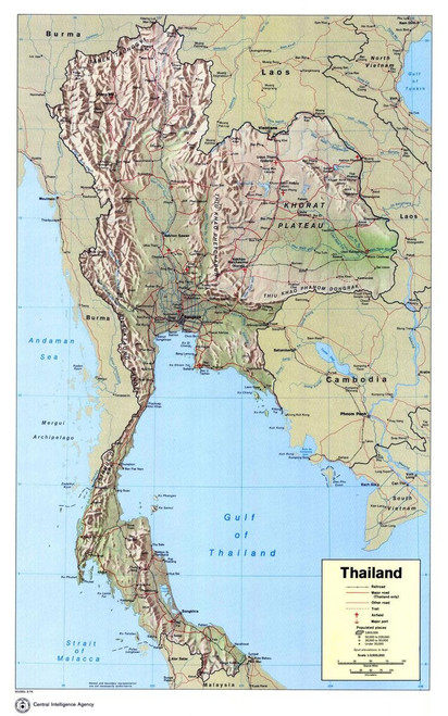 Gifts Delight Laminated 24x38 Poster: Large Detailed Political map of Thailand with Relief, Roads, Railroads, Major Cities, airports Gifts Delight Laminated 24x38 Poster: Large Detailed Political map of Thailand with Relief, Roads, Railroads, Major Cities, airports