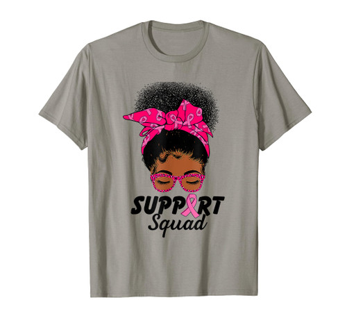 Support Squad Messy Bun Pink Warrior Breast Cancer Awareness T-Shirt