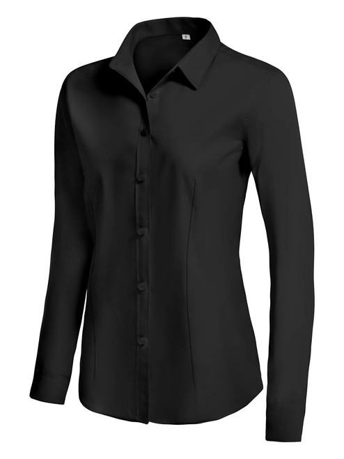 CUNLIN Black Button Down Shirt Women Long Sleeve Fitted Slim fit Cotton Buttons up Collar Oxford Dress Shirts Womens Blouses Button-Down Dressy Casual Business Work Blouse top Tunic Tops Black Size S