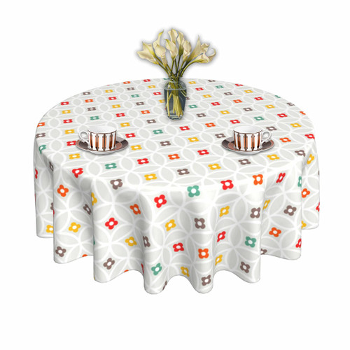 Pzoyubi Floral Tablecloth Round 60 Inch Round Geometry Plaid Tablecloth Washable Reused Table Cloth for Holiday Outdoor Kitchen Dining Table Decor