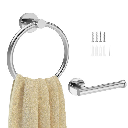 Chihod Toilet Paper Holder & Towel Ring Chrome Hand Towel Holder 2-Pieces Bathroom Accessories Towel Rack Wall Mounted Bathroom Hardware Set Stainless Steel