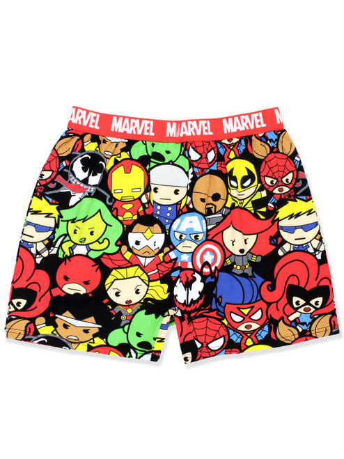 Marvel Kawaii Avengers Superheroes Men's Boxer Lounge Shorts (Red, Medium)