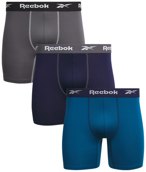 Reebok Men's Underwear - Performance Boxer Briefs (3 Pack), Size small, Grey/Navy/Blue