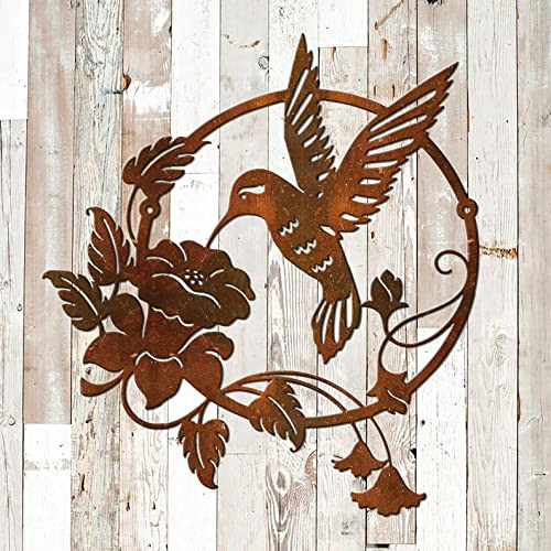 Zodensot Round Metal Bird Wall Art Decor for Garden Living Room Decoration Hummingbird Flower Wall Art Circles Hanging Ornament Gift (E) Zodensot Round Metal Bird Wall Art Decor for Garden Living Room Decoration Hummingbird Flower Wall Art Circles Hanging Ornament Gift (E)