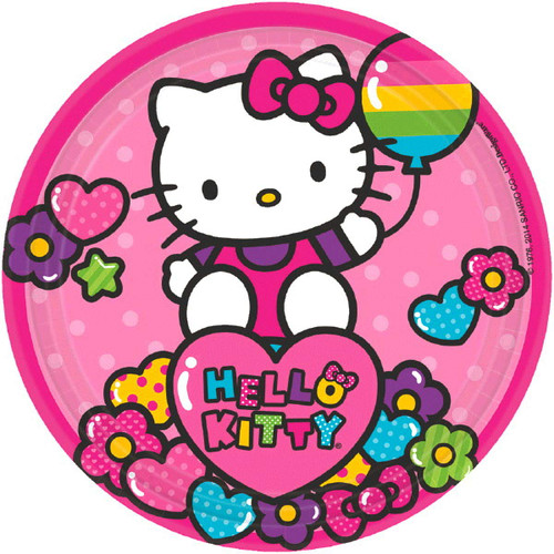 amscan Round Plates | Hello Kitty Rainbow Collection | Party Accessory | 48 Ct., Small, Multicolor