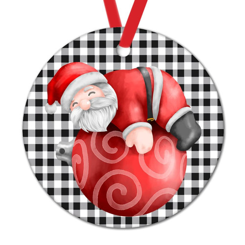 Buffalo Check Santa Claus Christmas Decorations Gift Black and White Buffalo Plaid Decorative Hanging Ornaments Santa Claus Holiday Keepsake Round Ceramic Christmas Ornament Buffalo Check Santa Claus Christmas Decorations Gift Black and White Buffalo Plaid Decorative Hanging Ornaments Santa Claus Holiday Keepsake Round Ceramic Christmas Ornament