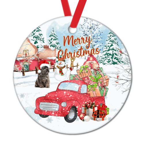 Dog Christmas Ornaments Merry Christmas Snowman Dog Round Ceramic Christmas Ornaments Keepsake Farmhouse Red Truck in Snow Christmas Decorations German Shepherd Ornaments
