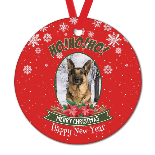 Wreath Dog in Snow Red Christmas Decorations for Tree Merry Christmas Ho Ho Ho Decorative Hanging Ornaments German Shepherd Dog Round Ceramic Xmas Tree Hanging Pendant Keepsake