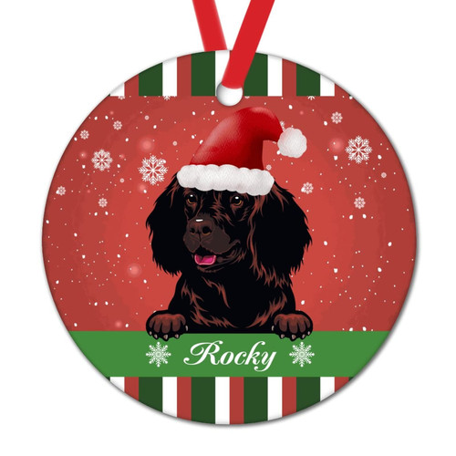 Snowflake Red Green Stripes Ornament for Christmas Tree Decor Shih Tzu Dog Xmas Tree Decorations Custom Dog with Santa Hat Round Ceramic Ornaments for Xmas Decorations
