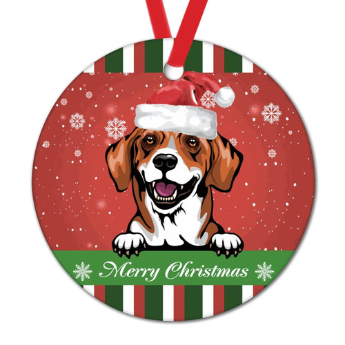 Snowflake Red Green Stripes Ornaments for Christmas Tree Border Collie Dog Christmas Decorations Custom Dog with Santa Hat Round Ceramic Christmas Ornaments Keepsake