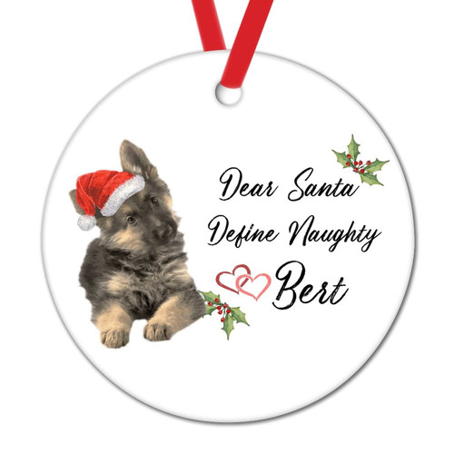 Dear Santa Define Naughty Christmas Tree Ornaments Personalized Santa Hat Dog Christmas Tree Decoration Keepsake Dalmatian Dog Christmas Decor Round Ceramic Ornaments Gift