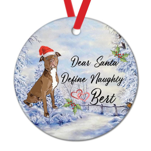 Dear Santa Define Naughty Christmas Tree Ornament Personalized Santa Hat Dog Xmas Tree Decorations Beagle Dog Porcelain Round Ceramic Christmas Ornament to Dog Owner