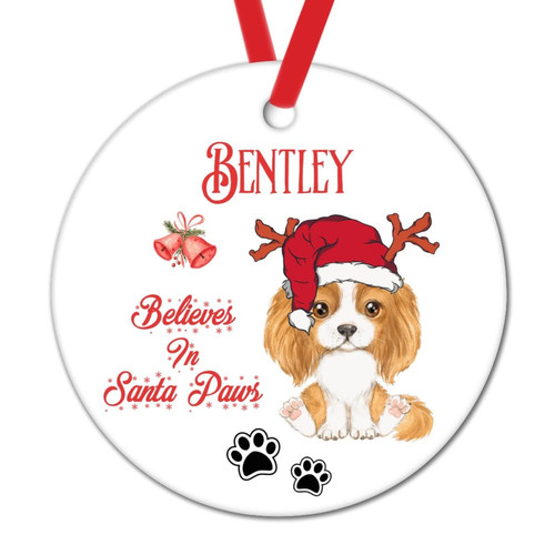 Dog Christmas Tree Hanging Ornament Believes in Santa Paw Round Ceramic Ornaments for Xmas Decorations Personalized Christmas Dog Christmas Decorations German Shepherd Ornaments