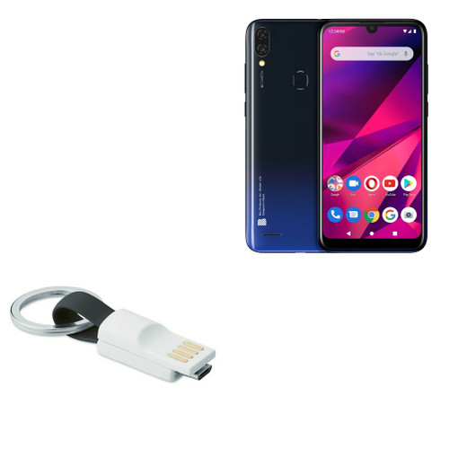 BoxWave Cable Compatible with BLU v70 - Micro USB Keychain Charger, Key Ring Micro USB Cable - Jet Black