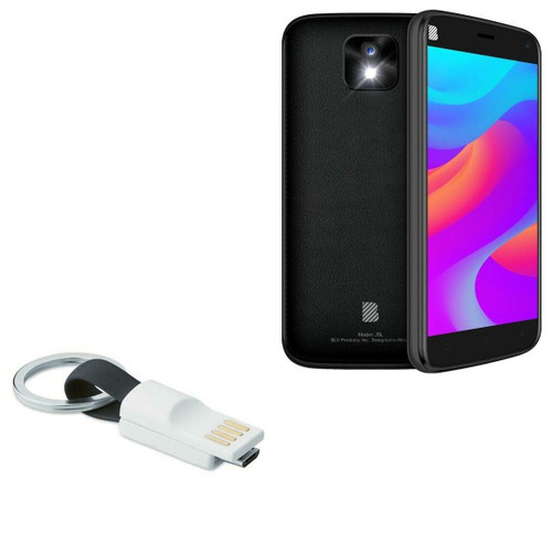 BoxWave Cable Compatible with BLU J5L - Micro USB Keychain Charger, Key Ring Micro USB Cable - Jet Black