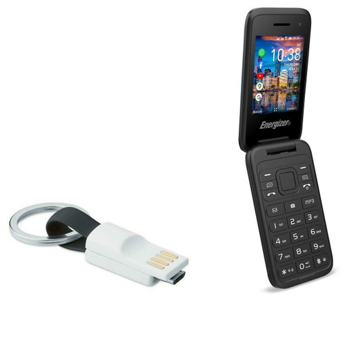 BoxWave Cable Compatible with Energizer E282SC - Micro USB Keychain Charger, Key Ring Micro USB Cable - Jet Black