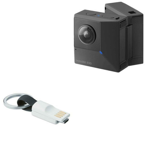 BoxWave Cable Compatible with Insta360 EVO - Micro USB Keychain Charger, Key Ring Micro USB Cable - Jet Black