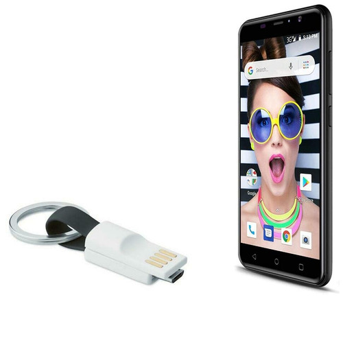 BoxWave Cable Compatible with Yezz Andy 5E5 - Micro USB Keychain Charger, Key Ring Micro USB Cable - Jet Black