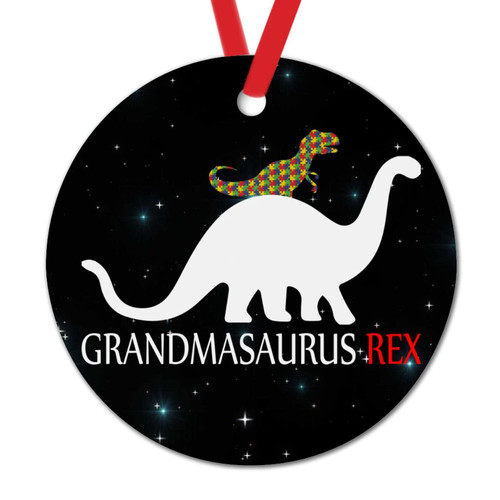 Grandma Dinosaur Autism Awareness Christmas Ornaments Gift for Autistic Child Funny Christmas Hanging Decor Autism Awareness Round Ceramic Ornaments Hanging Pendant for Xmas Tree