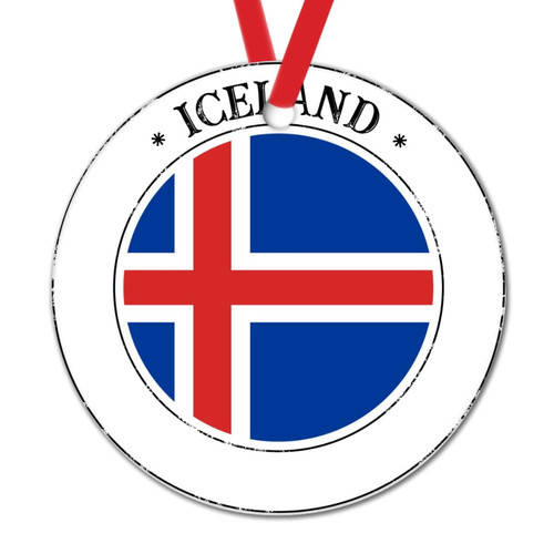 Iceland City Souvenir Christmas Tree Hanging Ornaments Iceland Flag Round Ceramic Xmas Ornaments National Flag Christmas Tree Decorations Xmas Gift from Santa Claus